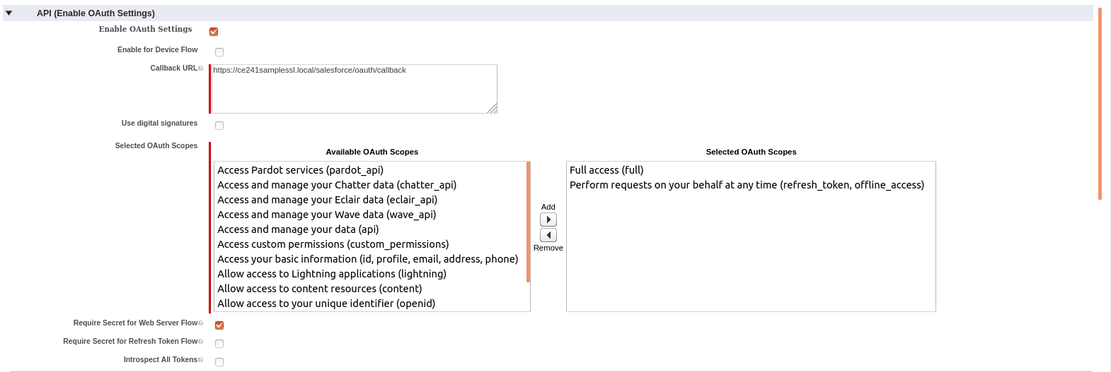 Adding Permissions in New Connected App